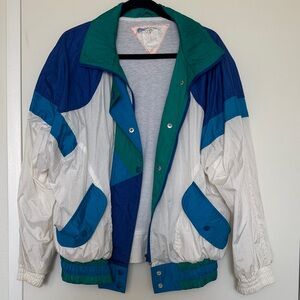 Equipt Active Vintage Colorblock Windbreaker Jacket in Teal, Blue & White